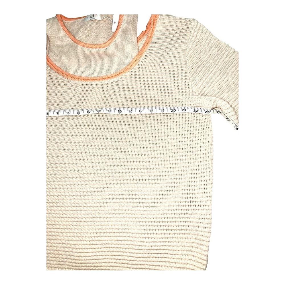 FATE Cold Shoulder Ribbed‎ Cream & Orange Knit Sweater Coral Trim Size M NWT - Picture 8 of 13